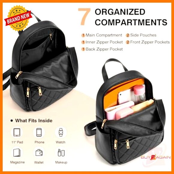Vegan Leather Mini Backpack - Quilted Fashion Purse for Travel Work Shopping